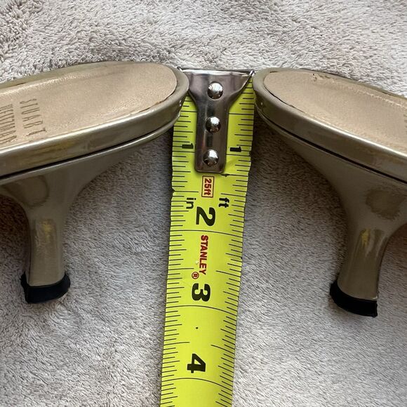 Stuart Weitzman Beige Patent Leather T-Strap Heeled Sandal Women 9 M Neutral - Picture 12 of 16